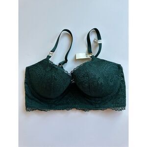 Size 34D Aerie Real Power Paisley Lace Balconette Bra Deep Forest Green